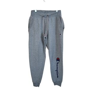 Champion Mens S Gray Jogger Sweatpants Script Logo Fleece Cozy Casual Athleisure